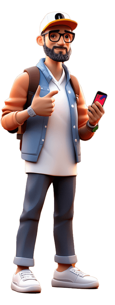 man standing looking at his phone 3d character